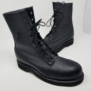 Addison Shoe Co. Black Leather Steel Toe Combat/Motorcycle Boots Men's 8 1/2 XW